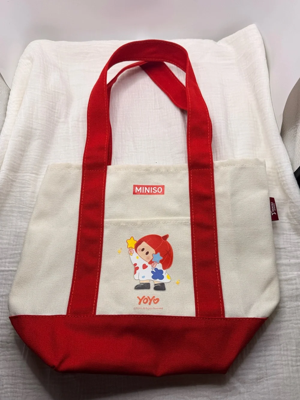 Miniso Yoyo Canvas Tote Bag Red Cream Character Graphic Small Handbag Everyday